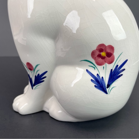 Elpa Ceramic Floral Cat Figurine Statue Kitten Kitty Alobaca Portugal Vintage - Picture 12 of 12